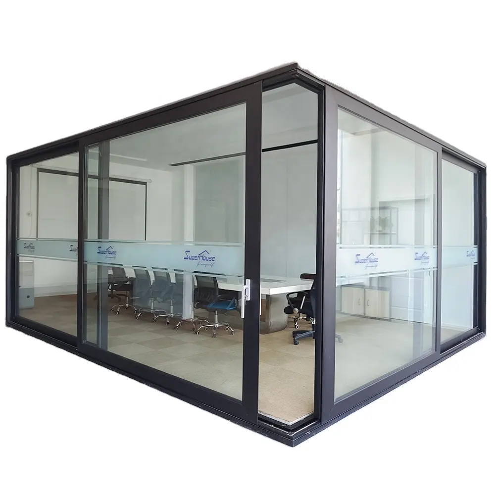 Total U-factor office meeting room used corner high building transmittance max size 9 cbm glass aluminium lift-sliding door