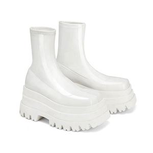 2024 elastik platformu yarım çizmeler tıknaz yüksek topuk streç patik moda rahat Trendy ayakkabı kadınlar yüksek topuk çizmeler - Product Image 2