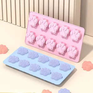 热卖3D 10腔圣诞硅胶小狗狗爪形模具巧克力冰块果冻糖果