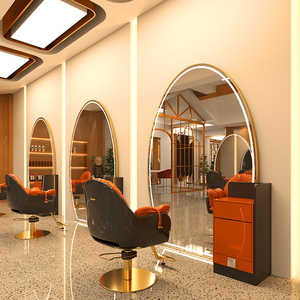 Miroir mural ovale LED à cadre doré pour salon <span class=keywords><strong>de</strong></span> coiffure, barbier, salon <span class=keywords><strong>de</strong></span> beauté, hôtel, projet, vente en gros, OEM, ODM, sur mesure - Product Image 2