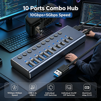 Hub USB 3.2 à 10 ports, hub de données super rapide 10 Gbps avec interrupteurs individuels pour ordinateur