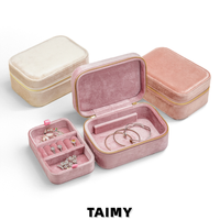 Boîte à bijoux en velours double couche, étui de voyage portable, organisateur compact avec fermeture éclair pour bagues, boucles d'oreilles, colliers, bracelets, cadeau, logo personnalisé