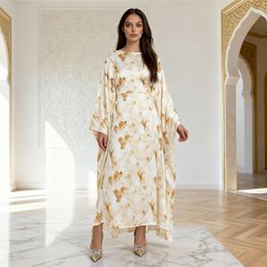 Abaya élégante en polyester imprimé de luxe pour femmes musulmanes, robe de soirée, fournisseur en gros, OEM - Product Image 3