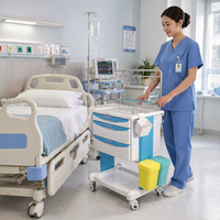 Chariot médical professionnel moderne en ABS pour soins infirmiers, 3 tiroirs, étagère multi-crochets, verrouillage centralisé, atelier, entrepôt