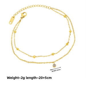 Chaîne <span class=keywords><strong>de</strong></span> <span class=keywords><strong>cheville</strong></span> double couche en acier inoxydable 316 pour <span class=keywords><strong>femme</strong></span>, avec perles et diamants, en acier titane plaqué <span class=keywords><strong>or</strong></span> 18 carats, inaltérable - Product Image 3