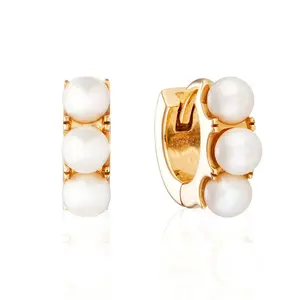 Artificial fashion 18k gold huggie jewellery shell pearl hoop 925 silver elegant earrings