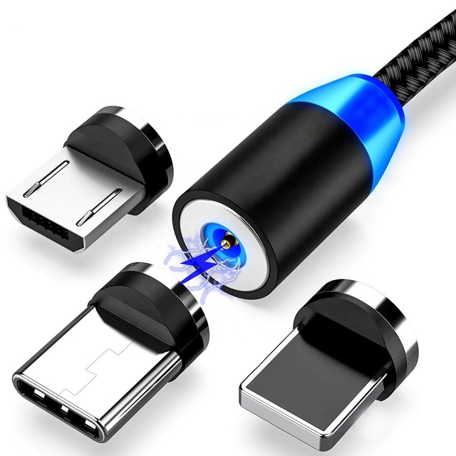 3-in-1 Nylon Braided Magnetic USB Type C Fast Charger Cable Multi-Use Computer Sync Data Charging Cable Phone Cable