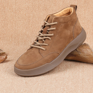 Bottes Martin pour hommes, à bout rond, en cuir véritable, à lacets, semelle extérieure en caoutchouc, confortables, style automne - Product Image 4