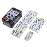Jeu de dominos premium écologique à six points colorés, avec boîte de rangement robuste en métal, portable, pour soirées de jeu en famille, prend en charge le logo personnalisé et l'OEM