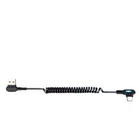 Kabel Pengisi Daya USB 2.0 Tipe-C Retraktil Spiral Custom, Sudut 90 Derajat Kiri Kanan, Inti Tembaga, Karet, 500mm