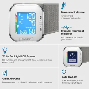 TRANSTEK digital pulso pressão arterial monitor sem fio pulso manguito pressão arterial monitor com tela grande