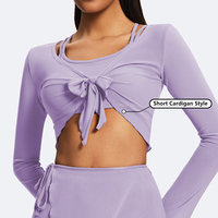 Haute qualité personnalisé vente en gros nouvelle tendance 2 pièces à manches longues cardigan court en maille à nouer et jupe pétale en maille détachable pour femmes