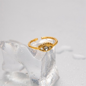 Wholesale <b>Dainty</b> Jewelry Gold Plated Stainless Steel Hollow Zircon Eye Cuff <b>Rings</b> for Women - Product Image 4