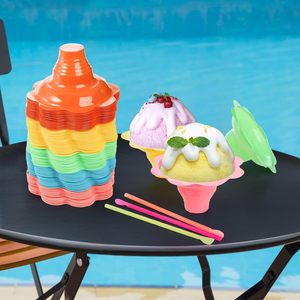Copas de cono de nieve Afeitado Flor de hielo Taza de plástico PET Helado Tazas de flores Copo de nieve Batido Salteado Postre agrio Tazón para llevar - Product Image 5