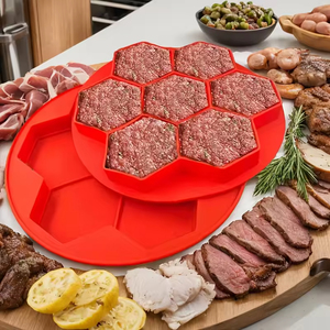 Moule à hamburgers hexagonal à 7 compartiments, antiadhésif, pour usage domestique, congelable, idéal pour portionner et conserver la viande hachée - Product Image 5