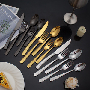 Nouveaux ensembles de <span class=keywords><strong>couverts</strong></span> de luxe en acier inoxydable, cuillères, fourchettes et couteaux à motif bois gaufré pour hôtel - Product Image 5