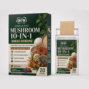OKTW Bandes Orales Bio aux Champignons 10-en-1 à Dissolution Rapide Saveur Baies Soutien Immunitaire Clarté Mentale Bien-être 20 Bandes - Product Image 1