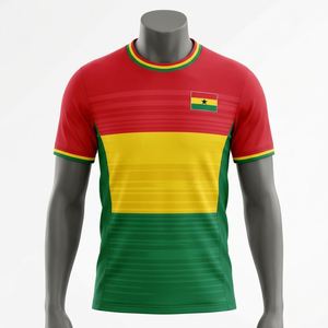 Camiseta de Fútbol de Ghana con Estrella Negra, Colores Vibrantes Rojo, Amarillo y Verde, Tela de Malla de Alta Densidad, Uniforme Personalizado para Equipos, MOQ - Product Image 1