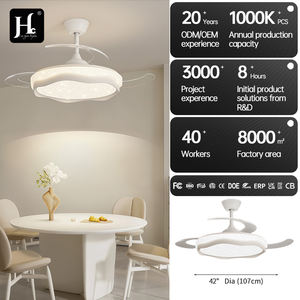 <b>Modern</b> Cream LED <b>Ceiling</b> <b>Fan</b> Remote Control Wave Creative Invisible Design AC Home Living Room Aluminum DC Motor Eye Protection - Product Image 5