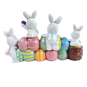 DAMAI Easter Bunny Resin Figurines Set of 4 Cute Rabbit with Easter Egg Ornaments Spring Home Tabletop Decor & Holiday Gift - Product Image 2