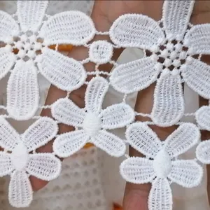 popular fashion polyester milk silk flower lace trim and fabric