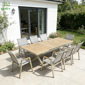 Muebles de Jardín de Lujo para Patio, <span class=keywords><strong>Mesa</strong></span> de Comedor <span class=keywords><strong>Extensible</strong></span> de Aluminio Moderna, Impermeable, para 8 Personas, con Sillas Retráctiles para Exteriores - Product Image 2