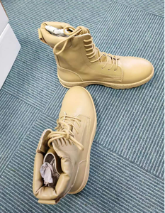Bottes de désert en cuir pleine fleur DFA1224 couleur beige kaki, longues bottes en cuir avec surpiqûres tout autour - Product Image 3