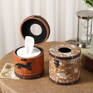 Mystic Arts Wooden Round Tissue <b>Box</b> 4230C Desktop Storage Living Room Bathroom Home Decor - Product Image 4