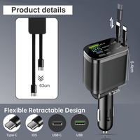 Cargador de Coche Retráctil 5 en 1 con Cables, Accesorios para iPhone y Android, Tamaño Mini, Carga Rápida