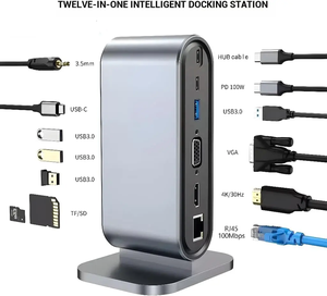 Hub USB-C 12 en 1 4K pour 2.0 30Hz VGA 100W PD USB 3.0 RJ45 SD/TF Station d'accueil multiport en aluminium électrique - Product Image 2