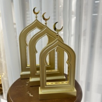 Lot de 3 lampes de table LED en bois en forme d'arche de mosquée, décoration de bureau musulmane en forme de croissant de lune pour l'Aïd Moubarak, ornement de maison