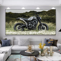 Cetakan Seni Dinding Sepeda Motor Grosir - Poster Kanvas Sepeda Cruiser Biru Vintage untuk Dekorasi Ruang Tamu, Garasi, atau Ruang Pria (Man Cave) Berbingkai