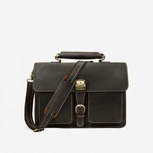 Sac en cuir véritable personnalisé en usine, sac pour ordinateur portable multifonctionnel brun foncé, sacoche d'affaires en cuir véritable pour hommes - Product Image 3