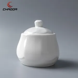 Chaoda Grosir Mangkuk Gula Keramik Keluaran Baru Pot Gula Keramik Kreatif Bentuk Bunga Mangkuk Gula Porselen Putih untuk Kopi