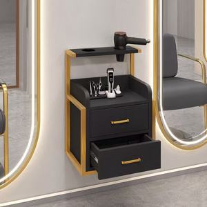 Ensemble de chaises de coiffeur modernes très demandées, mobilier de barbier en verre et métal avec miroir LED, chariot et lit de lavage pour salon de coiffure - Product Image 4