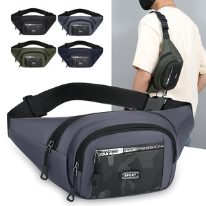 Men's Waist Bag Oxford Cloth Waterproof Wear Resistant Outdoor Sports Running Travel Chest Pack Dark Gray Black Military Green - Product Image 1