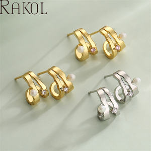 RAKOL EP5591 C Anillo Mujer Luz Estilo de lujo Pendientes de moda de circón de acero inoxidable de alta calidad - Product Image 5