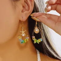 Boucles d'oreilles pendantes asymétriques RINHOO Bohemia en forme d'étoile de mer et de coquillage pour femme, vintage, colorées, avec pierres irrégulières et perles, bijoux de plage