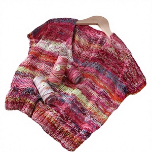 Hilo de Algodón Cardado Colorido de Verano, Materiales para Tejer, Estilo Dunhuang, Cuello en V, Manga Corta, Hecho a Mano, a la Moda - Product Image 1