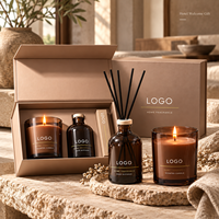 Coffret Cadeau Parfum Maison Haut de Gamme Écologique avec Bougie Artistique en Cire de Soja Parfumée et Diffuseur à Bâtonnets en Rotin pour Mariage et Décoration de Fêtes