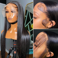 Pelucas Frontales de Encaje HD 13x6 al por Mayor, Peluca Frontal Completa de Encaje HD Natural Brasileño Liso, Cabello Humano Virgen sin Pegamento, Negro