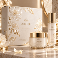 Emballage de luxe pour soins de la peau, boîte florale blanche et or sur mesure avec pot de crème pour le visage, flacon d'essence éclaircissante pour les marques de beauté