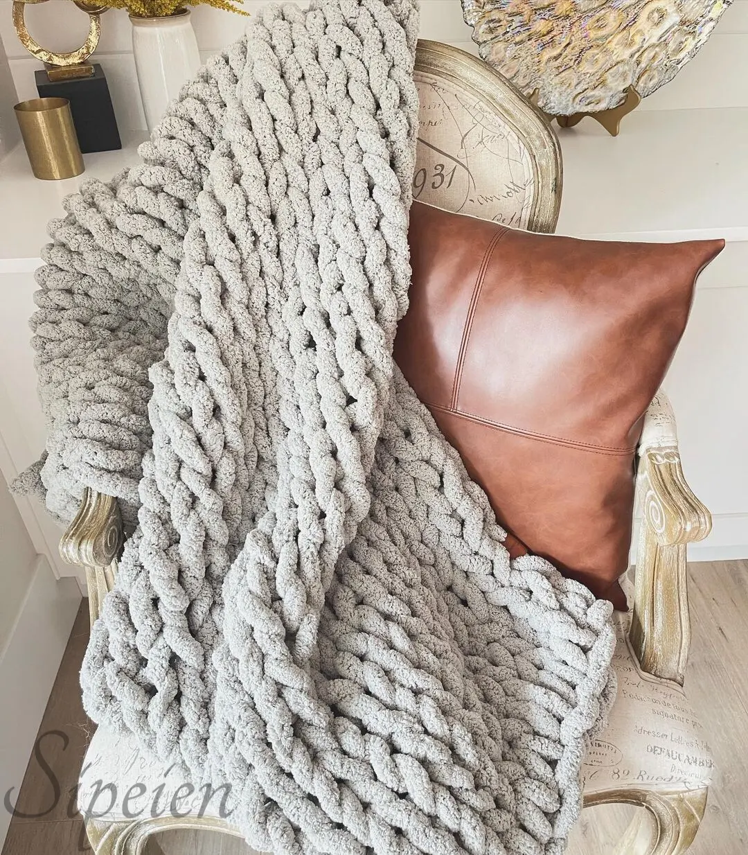 Handgewebte klobige gestrickte Decke wunderschöne geflochtene Chenille-Garn gemütlicher moderner Boho-Stil weiche Wege für den Heimgebrauch anpassbare Größe