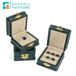 Guangli Leather Jewelry Stone Gem Display Pu Leather Green Packaging Genuine Real Leather Jewelry Gem Diamond Box