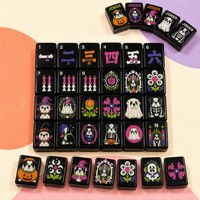 Jeu de Mahjong de Luxe pour Halloween, thème Bouledogue Français, avec tuiles noires brillantes et motifs de chien effrayant et de Joker, idéal pour les fêtes et comme cadeau