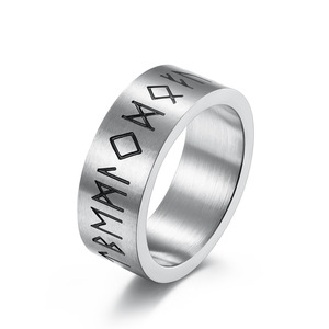 Nordic Viking Letter <b>Titanium</b> Steel <b>Ring</b> Matte Brushed Finish Men's Jewelry Gift - Product Image 5