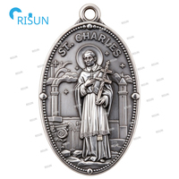 Collier pendentif médaille religieuse catholique Saint Charles Borromée avec centre de chapelet, médaille personnalisée Saint Charles Borromée