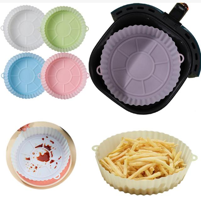21cm Air Fryers Oven Baking Tray Fried Chicken Basket Mat AirFryer Silicone Pot Round Replacement Grill Pan Accessories