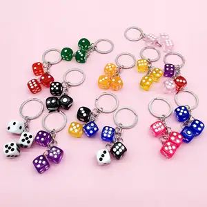 New Arrival Creative Resin Multicolor Printing Bag Pendant Dice Shaped Keychain Diy Promotion Gifts 3D Dice Key Chain