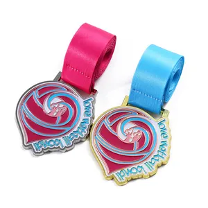 Manufacturer Custom Free Design Race Star Volleyball Dance Powerlifting Medal Pink Enamel Zinc Alloy 2D Fiesta Medals Souvenir